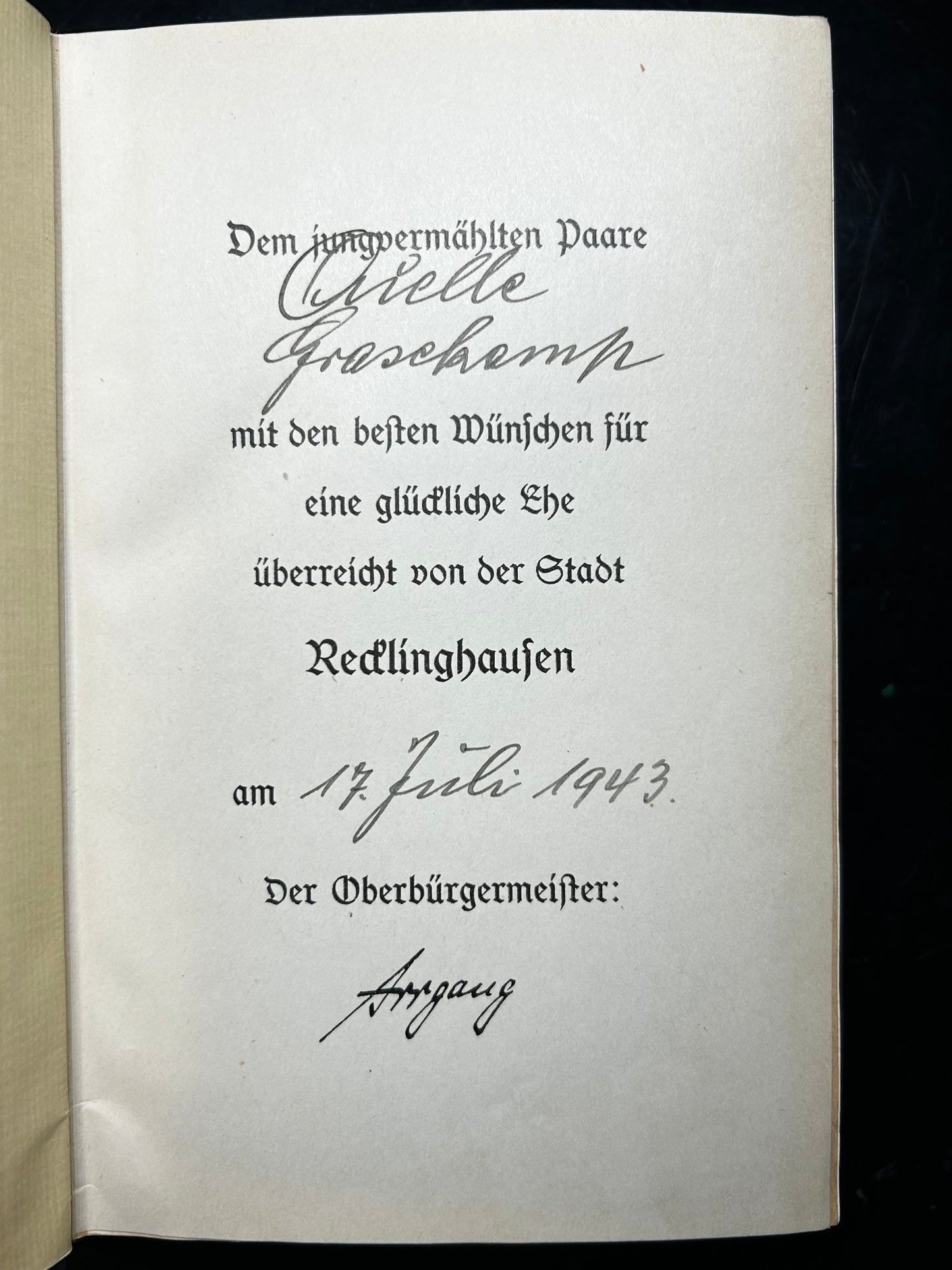 Cased Mein Kampf Adolf Hitler Wedding Edition Signed By Mayor Of Recklinghausen 1943