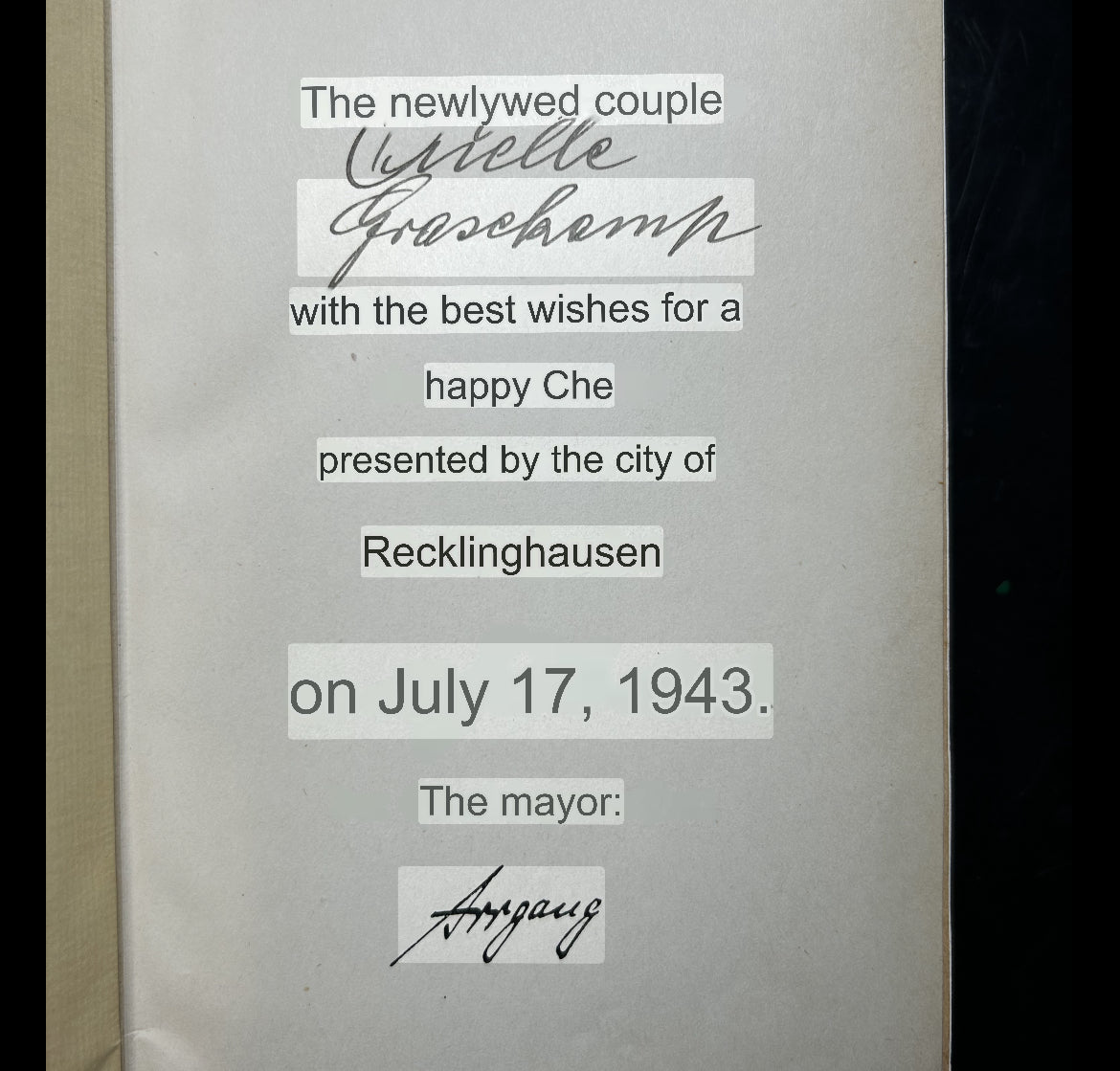 Cased Mein Kampf Adolf Hitler Wedding Edition Signed By Mayor Of Recklinghausen 1943